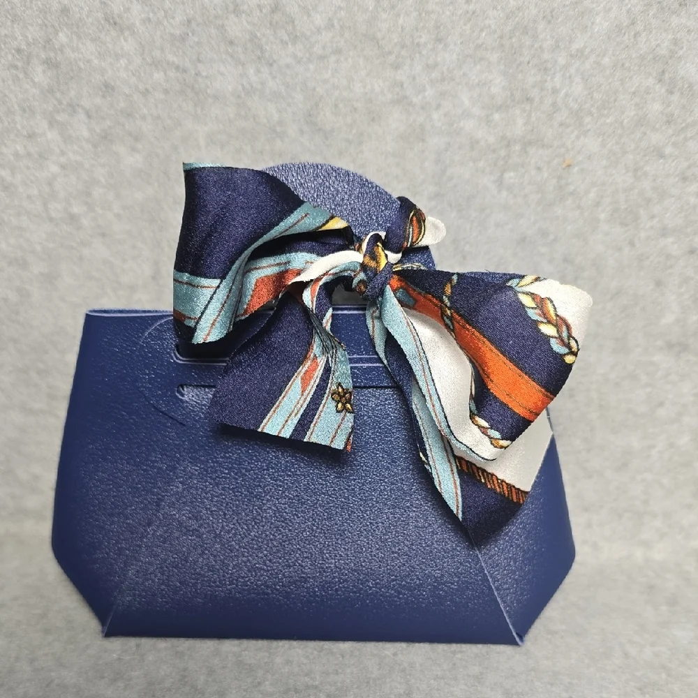 Navy Blue Mini Gift Bag with Scarf Accent